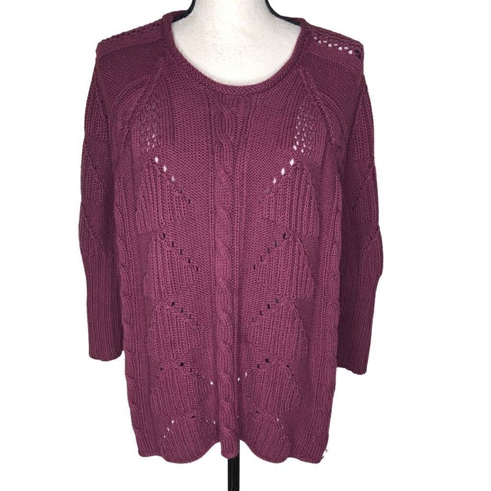 Pure Handknit Anthropologie Burgundy Mixed Stitch Sweater Size S/M